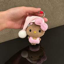 1pc Plush Keychain, Cute Caramel Color KT Cat Sleeping Hat Bag Pendant With Pink Bow, Soft Mini Plush Charm, Gift For Girls - Multicolor - View 8