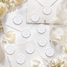 20pcs/Pack 3D Rose Wax Seal Stickers, Wedding Invitation Envelope Seal Stickers, Self-Adhesive Pearl Powder Flower Stickers, Suitable For Invitations, Gift Packaging - Pearl White - Rose - Pearl White - View 8