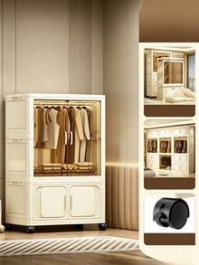 1 pieza Armario plegable para almacenamiento de ropa con puertas transparentes, armario portátil de varias capas con ruedas, estantería de almacenamiento apilable, adecuado para ropa, juguetes y zapatos, fácil de montar, estantería de almacenamiento de ropa - Especificaciones múltiples - View 6