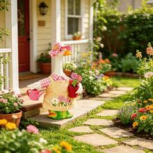 Outdoor Goose Outfit Set With Floral Bonnet And Gardening Apron, Creating A Cute Lively Farmhouse Vibe For Lawn, Porch, Patio, Yard And Seasonal Decor - Multicolor - View 8