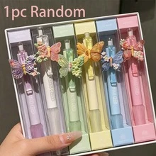 1支可愛3D蝴蝶花卉香氛凝膠筆，馬卡龍色可伸縮黑墨書寫筆，柔軟條紋握把美學文具禮品，適合學生與青少年，隨機顏色，開學季 - A - 查看 11