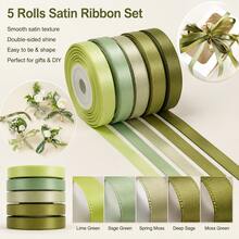 5pcs/Set Mixed Color Premium Double-Sided Satin Ribbon, Suitable For Wedding Gift Wrapping, Bridal Shower Decoration, Bouquet DIY Crafts - Multicolor - View 3