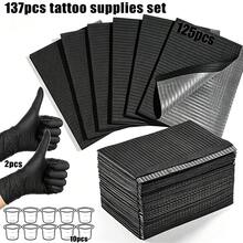 32/62/137pcs Tattoo Supplies Set, Disposable Tattoo Table Mats (Black/Pink/Blue), Ink Color Cups, Tattoo Gloves, 3-Layer Waterproof Art Table Mats, Multiple Specifications Combination, Suitable For Nail Art, Tattooing, Tattoo Machine Accessories - Multicolor - View 14