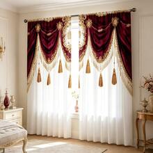 2pcs Artistic Wine Red Polyester Curtains | Multifunctional Digital Printing Home Decor | Ideal Choice For Living Room Curtains - Multicolor - View 7