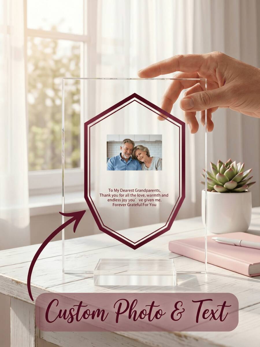 1Pc Personalized Custom Photo Text Acrylic Trophy, Custom Photo & Text. Desktop Display Award Plaque For Corporate Recognition, Employee Of The Year, Graduation Gifts, Wedding Anniversary Presents, Retirement Gifts For Executives Managers HR Teams - Multicolor - View 1