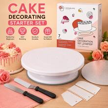 7 Pcs  Cake Turntable, Rotating Cake Stand, With 12 Inch Alloy Rotating Turntable, Includes Palette Knife And Cream Scraper Accessories - 查看 2