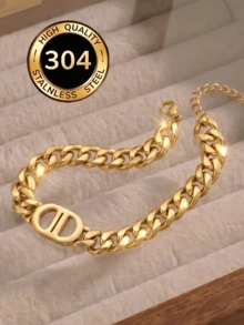 2 piezas/1 pieza Collar y pulsera de cadena de acero inoxidable para mujeres, minimalista elegante de alta gama neutral para fiestas & decorativo para vacaciones - Amarillo Oro - Ver 4