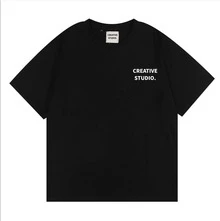 Creative Studio Graphic Tee Unisex Oversized T-Shirt Casual Streetwear Crew Neck Short Sleeve Loose Fit EST.2026 - 黑色 - 查看 1