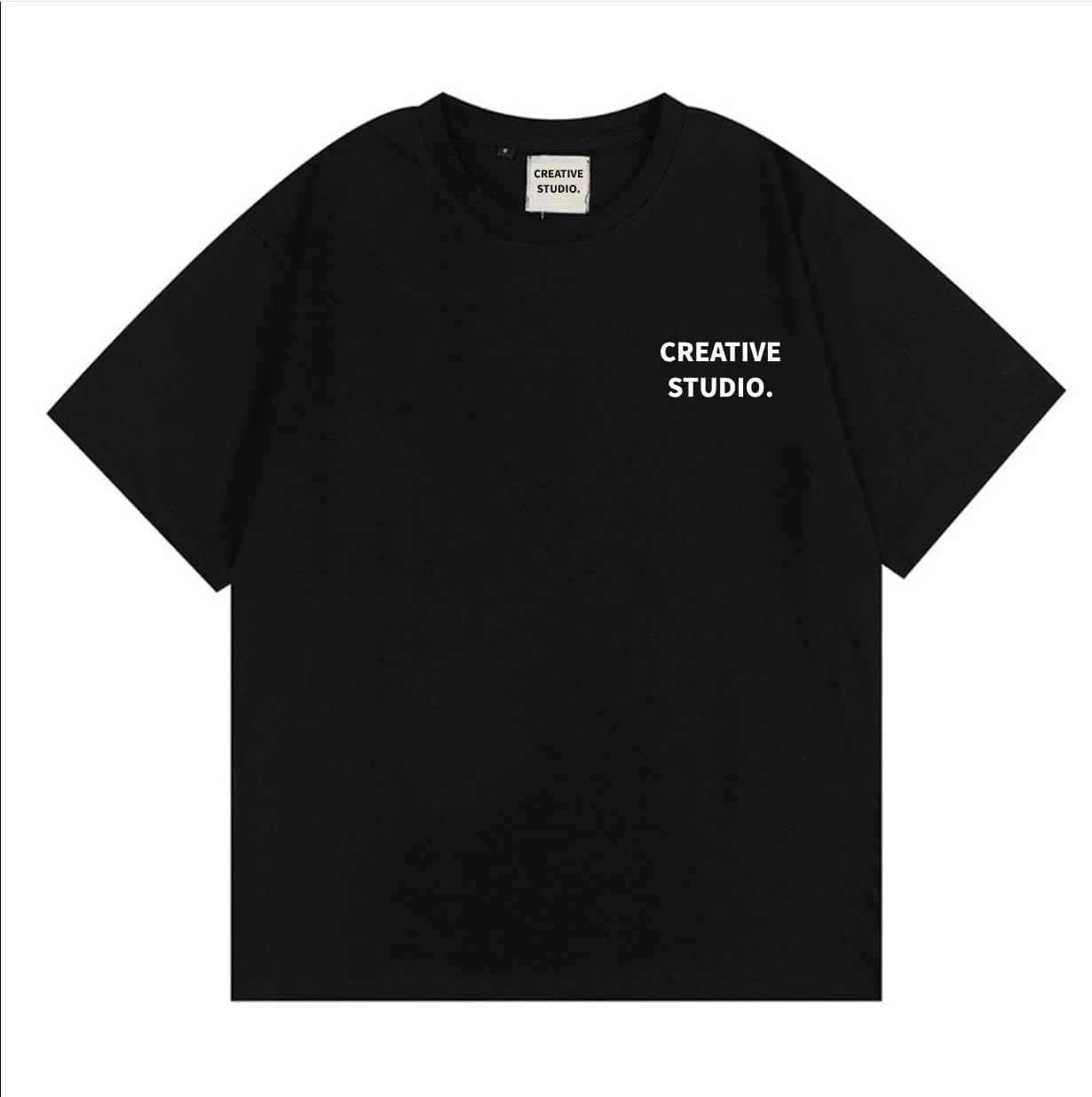 Creative Studio Graphic Tee Unisex Oversized T-Shirt Casual Streetwear Crew Neck Short Sleeve Loose Fit EST.2026 - 黑色 - 查看 1
