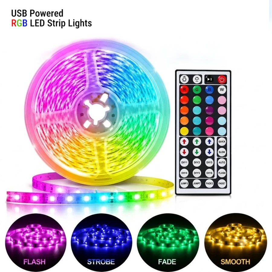客廳 LED 燈條,44 鍵紅外線遙控器,USB 供電自黏可裁剪電視背光燈,1M-30M 可選,適用於居家臥室櫥櫃節日裝飾 - 44k-3535 LED strip - 查看 1