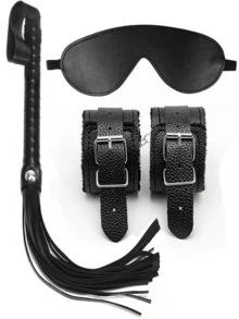 Conjunto de Bondage de 3 Peças em Pelúcia e Couro Sintético com Algemas, Chicote, , Punhos Ajustáveis, Acessórios de Role Play para Casais Estilo SM, Equipamento Fetichista, Adereços para Jogos de Quarto, Jogo Romântico, Presente de Dia dos Namorados - 3 peças - Visão 4