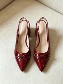 Sandalias de tacón grueso de con lazo para mujer, zapatos planos de corte bajo con espalda abierta, zapatos mules de tacón medio para oficina y citas, zapatos planos versátiles de corte bajo - Rojo - Ver 3