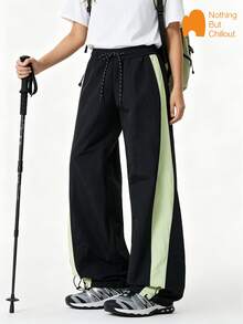 NBCT Women's Colorblock Side Stripe Hiking Pants, Elastic Drawstring Waist Long Pants, Outdoor Hiking Climbing Commuting Casual Multi-Scenario Wear - Black - View 4
