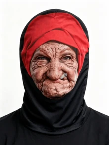 2pcs/Set - 1PC Scary Humorous Little Red Riding Hood Old Lady Mask | Cosplay Headpiece, Breathable & Comfortable, Fits Face Shape, Suitable For Various Occasions, Realistic Pattern, Easy To Wear, Ideal For Halloween Cosplay Party Props - Multicolor - View 3