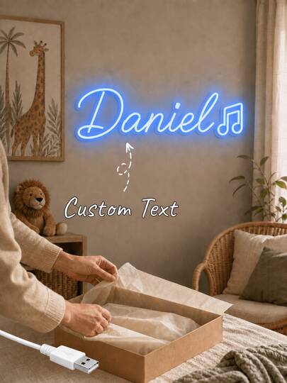 Personalized Custom Text & Music Symbol Neon Light, LED Wall Sign, Suitable For Game Room, Living Room, Christmas Gift, Home Wall Art Decor