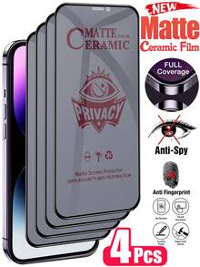 Yezodawee 4pcs Matte Anti-Peeping Ceramic Screen Protector, Compatible With Phone 17 Pro [6.3 Inch], Flexible Matte Anti-Peeping Ceramic Film, Full Coverage, Anti-Fingerprint, Anti-Drop, Anti-Glare, Compatible With Phone 17 Pro Max/17 Air/17/16E/16 Pro - Black - View 2