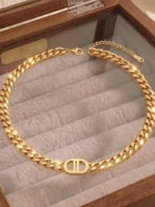 2 piezas/1 pieza Collar y pulsera de cadena de acero inoxidable para mujeres, minimalista elegante de alta gama neutral para fiestas & decorativo para vacaciones - Amarillo Oro - Ver 2