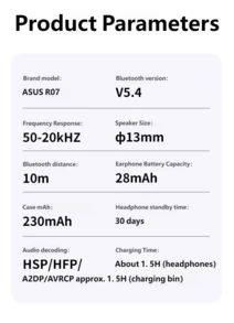 ASUS R07 Wireless Bluetooth Earbuds With Excellent Sound Quality, Long Battery Life, Call Noise Cancellation, Semi-In-Ear Design, Suitable For Gaming, Music, Sports, Original Adol Wireless Earbuds - View 11