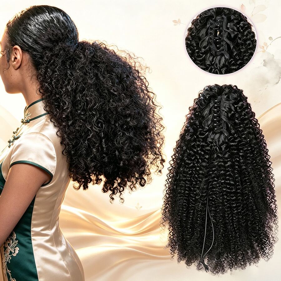 BINF Afro Curly Claw Clip Ponytail Human Hair Extensions Curly Clip Ponytail Extensions Human Hair Clip In Pony Tails Brazilian Remy Wave Hair Extensions 8-22 For Woman