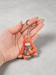 1pc 2D Acrylic Transparent Cute Animal Keychain. Perfect For Hanging Keys, Also As A Backpack Decoration. Eye-Catching Design, Lightweight And Portable. This Cute Monkey-Shaped Keychain Is Perfect As A Hanging Ornament, Bag Accessory, Car Keychain, Etc. - Multicolor - View 8