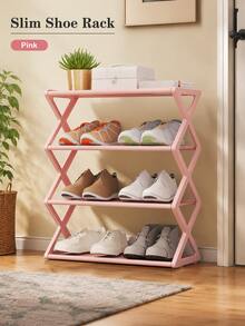 1pc Back To School Dorm Essentials Modern Minimalist Shoe Rack, Solid Color X-Shaped Side Frame Open Metal Storage Shelf, Space-Saving 4-Tier Shoe Organizer, Suitable For College Dorm, Entryway And Bedroom - Multicolor - View 14