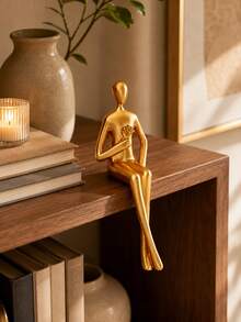 Abstrakte Figur Statue - Goldene Harz moderne Dekoration, sitzende Pose, Hochzeitsgeschenk, Heim-Büro TV-Schrank Bücherregal Dekoration, keine Elektrizität erforderlich, Heimdekoration Statue, Heimdekoration Sammlerstatue (kleine Größe, bitte vor dem Kauf sorgfältig überlegen) - A - View 8