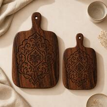 2PCS/1PC Walnut Wood Carved Cutting Board, Artistic Carved Steak Board, Desktop Decor Cutting Board, Fashion Long Handle, Solid Wood, For Cutting Meat, Cheese, Bread, Vegetables And Fruits - Charcuterie Board Cheese Serving Board, Perfect For Food Slicing And Presentation, Portable Camping Cutting Board, Modern Home Country Kitchen Essential. Mother's Day Gift, Wedding Season Kitchen Supplies - 01 - View 4