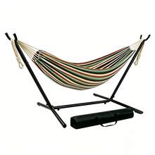 Camping 2-Person Hammock 600LBS, Portable Steel Stand Set For Outdoor Lawn Terrace, Blue & Black Stripe - Blue-black - View 3