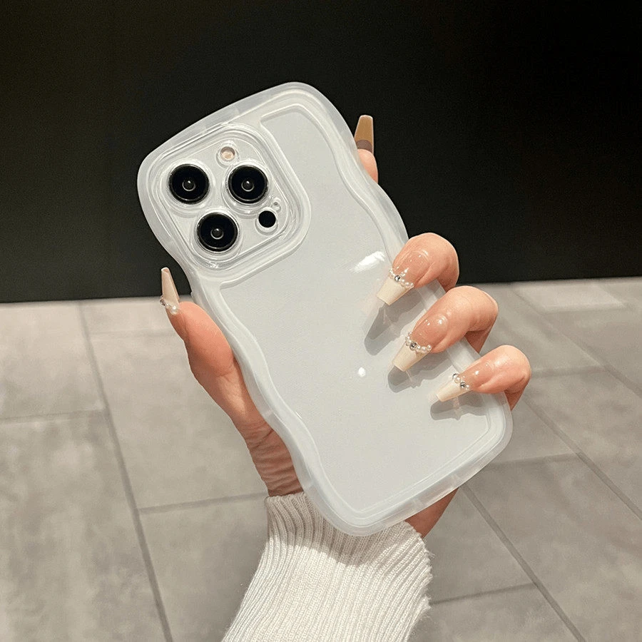 DECOPHONE 細孔大波紋 Apple 14 Pro Max 相容保護殼,全新矽膠 16 Pro 全包防摔保護殼,適用 15 Pro - 無色 - 查看 1