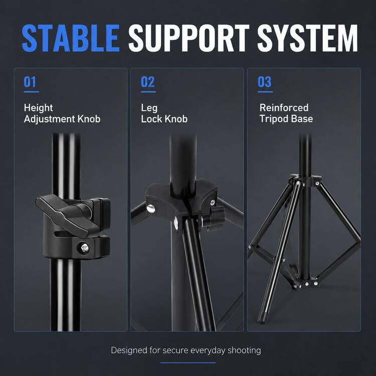 AXNEN Adjustable & Extendable Phone Camera Tripod, Iron Folding Portable Stand With 1/4" Screw And Phone Clip, Suitable For Smartphone, Camera, Selfie, Live Streaming, Photography, Video Recording, Indoor Shooting And Outdoor Travel - View 5
