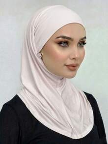 1pc Women's Solid Color Balaclava Hat With Back Tie, Base Layer Headscarf Neck Warmer, Elastic Cap With 3 Different Wearing Methods, Multifunctional Hijab Caps, Turban, Breathable Comfortable Elastic Wide Brim Sweat-Absorbing Non-Slip Sports Headscarf Cap, Suitable For Daily Life, Sports, Yoga, Fitness And Fashion Styling - Gray Beige - View 2