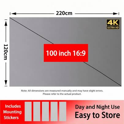 100 Inch Ultra HD Portable Projector Screen, 16:9 Aspect Ratio Wrinkle-Free Home Theater Movie Projection Screen, Compatible With Phone/Laptop Outdoor Projector, Suitable For Camping, Party And Other Indoor/Outdoor Scenarios