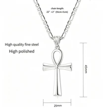 dollrinboy 1pc Stainless Steel Coptic Ankh Cross Religious Pendant Necklace, Unisex, With 20-Inch Box Chain - Cross - View 18