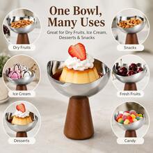 1pc/2pcs/3pcs Stainless Steel Snack Bowl With Wooden Base, Elegant Dessert Cup, Suitable For Nuts, Fruit, Ice Cream And Party Table Decoration - Bowl - View 3