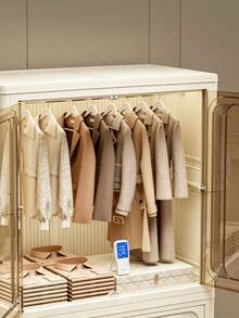 1 pieza Armario plegable para almacenamiento de ropa con puertas transparentes, armario portátil de varias capas con ruedas, estantería de almacenamiento apilable, adecuado para ropa, juguetes y zapatos, fácil de montar, estantería de almacenamiento de ropa - Especificaciones múltiples - View 7