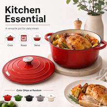 Cast Iron Casserole Pot With Lid, 24/28cm Optional, Random Colour - View 2