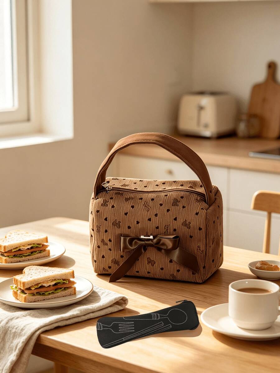 Borsa pranzo con design a fiocco per donne & ragazze - Design con apertura ampia e cerniera, facile accesso, portatile & pratica; Adatta per lavoro, ufficio, scuola, picnic & viaggi; Borsa riutilizzabile per pasti per studenti & professionisti