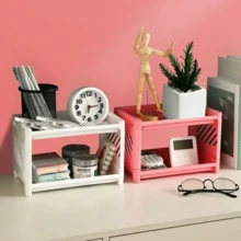1pc Modern Double-Deck Desk Storage Rack – Open Frame Office Organizer For Stationery, Notebooks & Daily Sundries - Multiple Colors and Random Styles - View 2
