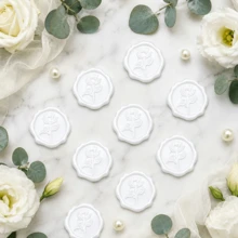 20pcs/Pack 3D Rose Wax Seal Stickers, Wedding Invitation Envelope Seal Stickers, Self-Adhesive Pearl Powder Flower Stickers, Suitable For Invitations, Gift Packaging - Pearl White - Rose - Pearl White - View 6