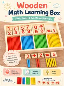 Juguete de aprendizaje de matemáticas de madera, bloques de números, palitos de conteo, bandeja de clasificación, juego interactivo para padres e hijos - Multicolor - Ver 1