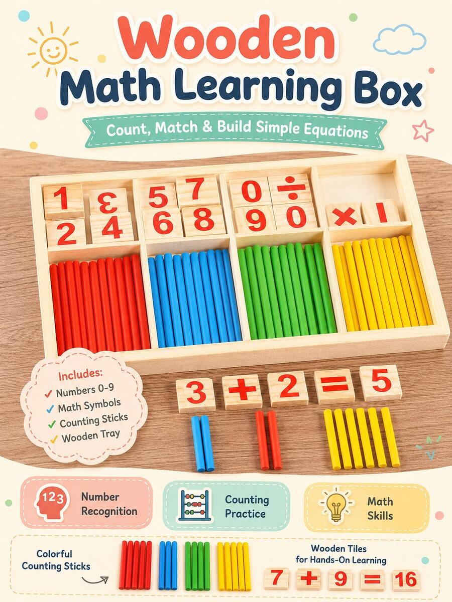 Juguete de aprendizaje de matemáticas de madera, bloques de números, palitos de conteo, bandeja de clasificación, juego interactivo para padres e hijos - Multicolor - Ver 1