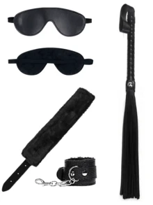 Conjunto de Bondage de 3 Peças em Pelúcia e Couro Sintético com Algemas, Chicote, , Punhos Ajustáveis, Acessórios de Role Play para Casais Estilo SM, Equipamento Fetichista, Adereços para Jogos de Quarto, Jogo Romântico, Presente de Dia dos Namorados - 3 peças - Visão 2