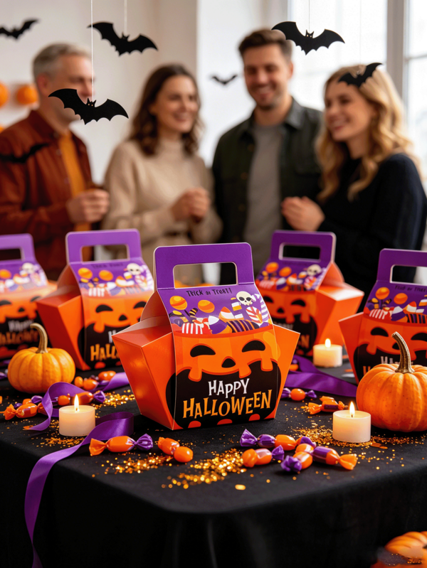 20/10pcs Halloween Candy Gift Boxes, Candy Boxes, Trick Or Treat Cardboard Cookie Gift Bags, Children's Halloween Party Favors, Classroom Exchange Gift Bags, Holiday Pastry Cupcake Boxes, Halloween Decorations
