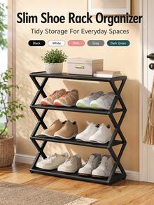 1pc Back To School Dorm Essentials Modern Minimalist Shoe Rack, Solid Color X-Shaped Side Frame Open Metal Storage Shelf, Space-Saving 4-Tier Shoe Organizer, Suitable For College Dorm, Entryway And Bedroom - Multicolor - View 1