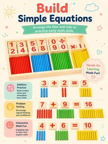 Juguete de aprendizaje de matemáticas de madera, bloques de números, palitos de conteo, bandeja de clasificación, juego interactivo para padres e hijos - Multicolor - Ver 6