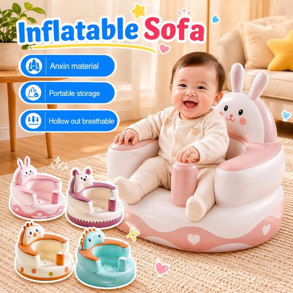 1pc Cartoon Inflatable Seat With Built-In Air Pump, Portable Inflatable Children's Chair, Suitable For 3-36 Months Babies, Floor Seat