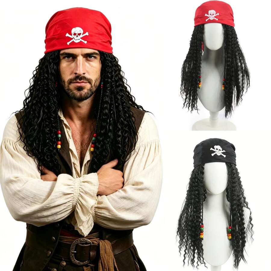Perucas de Cosplay de Pirata Halloween Capitão, Lenços de Cabeça e Perucas, Acessórios de Fantasia de Halloween para Homens e Mulheres, Adereços de Performance de Palco