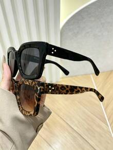 MEIRONG 2 Pairs Women's Plastic Large Frame Bohemian Fashion Glasses Set, Suitable For Daily Use, Accessories - Black Leopard Print - View 4