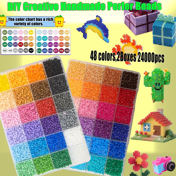 DHboying Bộ hạt Perler 48 màu 2.6mm làm thủ công sáng tạo DIY kèm bảng xếp hình