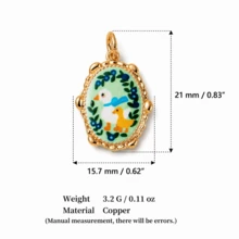 1pc Exquisite Pastoral Style, 14k Gold Plated Copper Material, Gold Edge Printed Pendant, Suitable For Women's DIY Jewelry - Multicolor - View 19